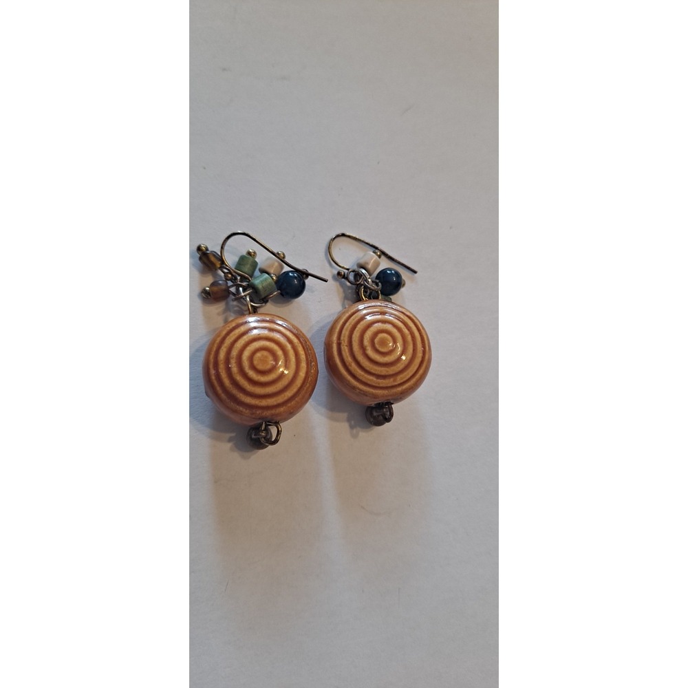 Decorative Dangle Earrings Orange Swirl With Beads